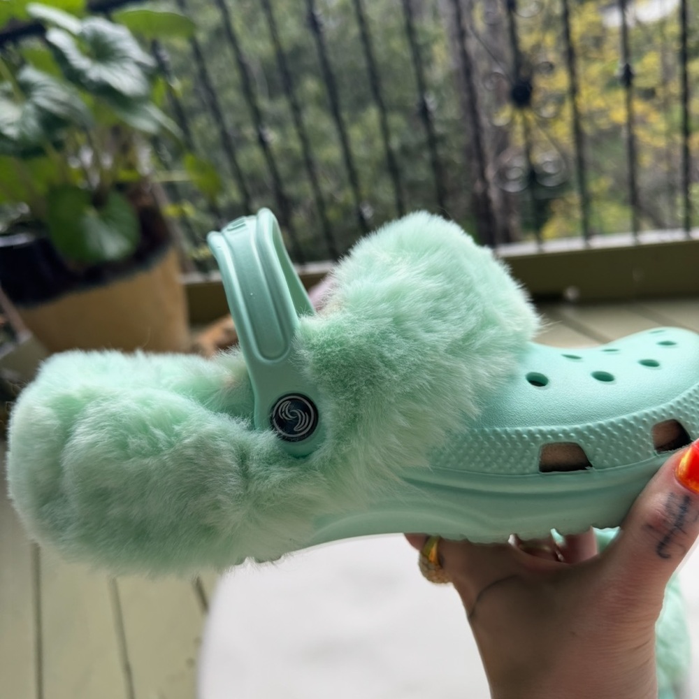 Mint Green Faux Fur Mules/ Clogs size 7